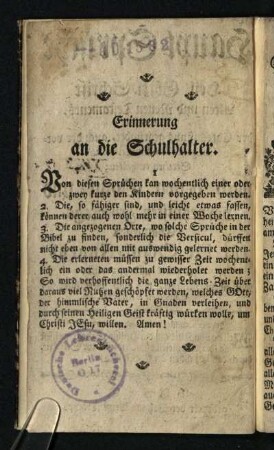 Erinnerung an die Schulhalter