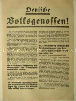 Nationalsozialistisches Wahlflugblatt mit Blickrichtung auf die Auslandsdeutschen