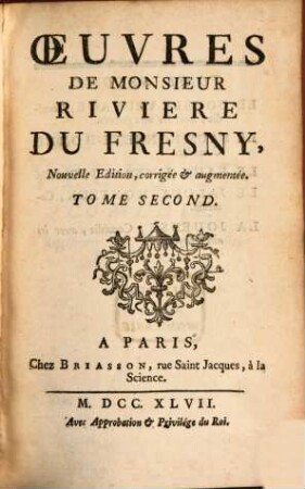 Oeuvres De Monsieur Riviere Du Fresny. 2