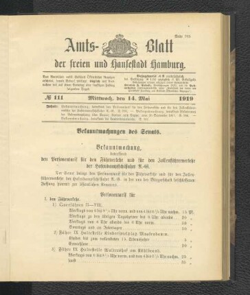 No.111, Mittwoch, den 14. Mai 1919