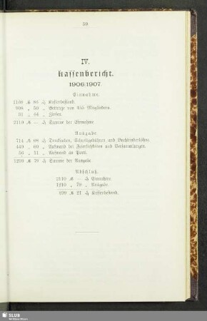 IV. Kassenbericht 1906/07