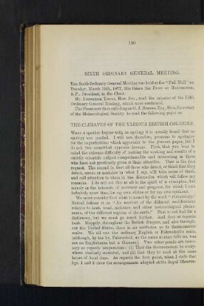 Ordinary General Meeting: The Climates of the various British Colonies. By G. J. Symons, Esq.
