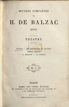 Ouevres complètes de H. de Balzac, 18. Théâtre