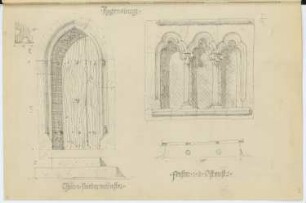 Stift Niedermünster, Regensburg. Ostentor, Regensburg: Details Tür, Fenster (aus: Skizzen- und Fotoalbum 2)