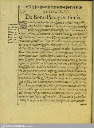 Oratio XVI. De Bono Peregrinationibus