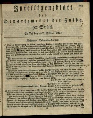 9tes Stueck, den 27ten Februar 1809