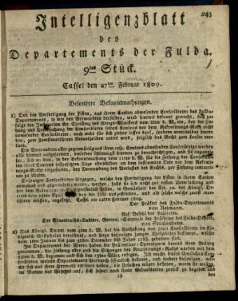 9tes Stueck, den 27ten Februar 1809