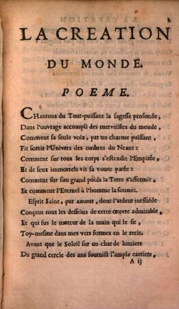 La Creation du Monde : Poeme