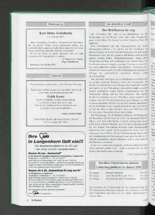 Herzliche Glückwünsche unseren Geburtstagsjubilaren im Januar 2002