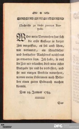 Nachricht zu dieser zweyten Ausgabe.