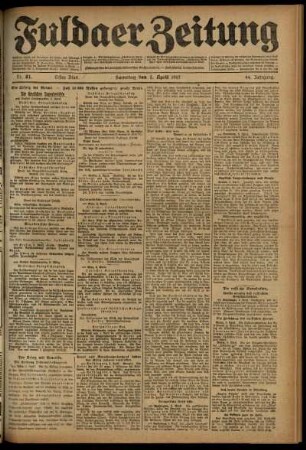 Erste Ausgabe vom Samstag, den 07. April 1917.