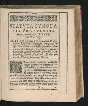 Statuta Synodalia Promulgata Anno Domini M. D. LXXVII. die XV. Iulii.