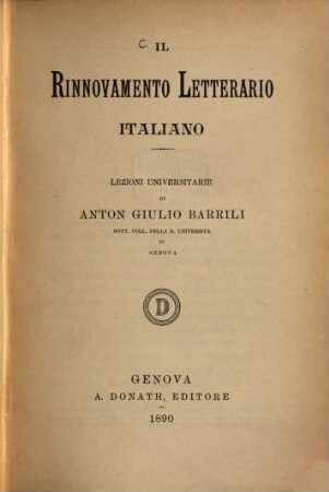 Il Rinnovamento letterario italiano : Lezioni universitarie