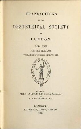 Transactions of the Obstetrical Society of London, 30. 1888 (1889)