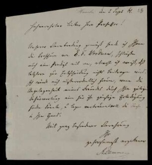 Brief von Adolf Dammann an Heinrich Ewald, Hameln, 2.9.1861