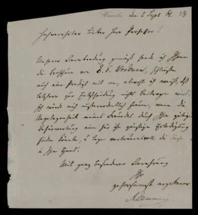 Brief von Adolf Dammann an Heinrich Ewald, Hameln, 2.9.1861