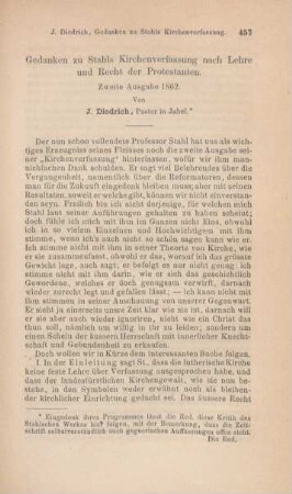 457-525 Gedanken zu Stahls Kirchenverfassung nach Lehre und Recht der Protestanten