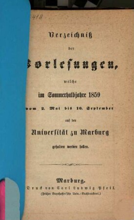 Verzeichnis der Vorlesungen. 1859, 1859. SH.