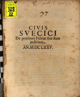 Civis Svecici De praesenti Patriae suae Statu judicium