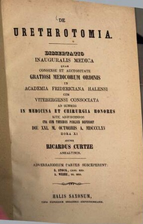 De urethrotomia : Diss. inaug. med.