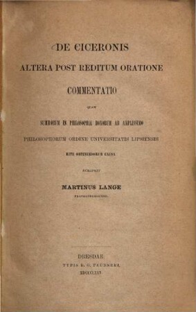De Ciceronis altera post reditum oratione commentatio