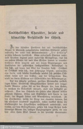 I. Landschaftlicher Charakter, sociale und klimatische Verhältnisse der Lössnitz