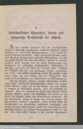 I. Landschaftlicher Charakter, sociale und klimatische Verhältnisse der Lössnitz