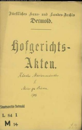Marienmünster, Kloster gegen Johann Christoph Meier zu Biesen und Hermann Bernd Korf, gen. Gröne zu Obernhausen - Rückständige Kornpacht