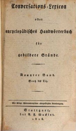 Conversations-Lexicon oder Encyclopädisches Handwörterbuch für gebildete Stände, 9. Seetz bis Tiz