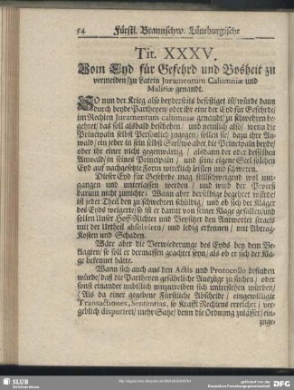Tit. XXXV. Vom Eyd für Gefehrd und Bosheit zu vermeiden, zu Latein Juramentum Calumniae und Malitiae genandt