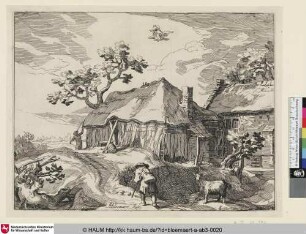 [Farmhouses with Ganymede; Landschaft mit Bauernhöfen, am Himmel Ganymed und der Adler]