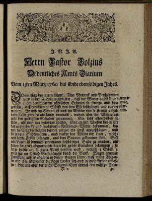 Herrn Pastor Bolzius Ordentliches Amts Diarium