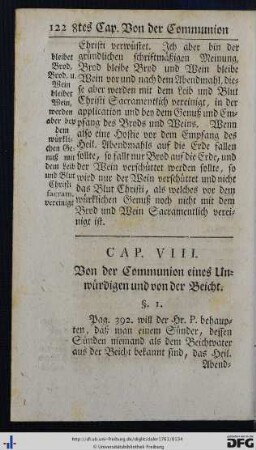 Cap. VIII. Von der Communion eines Unwürdigen und von der Beicht.