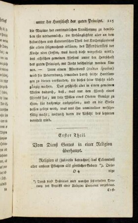 Erster Theil. Vom Dienst in einer Religion überhaupt