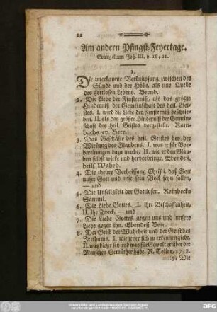 Am andern Pfingst-Feyertage. Evangelium Joh. III, v. 16 - 21.