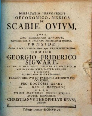 Diss. inaug. oecon. med. de scabie ovium