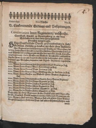 1655,41: B. Einkommende Ordinari- und Postzeitungen