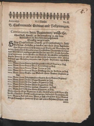 1655,41: B. Einkommende Ordinari- und Postzeitungen