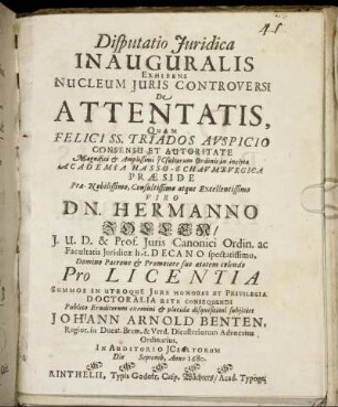 Disputatio Iuridica Inauguralis Exhibens Nucleum Iuris Controversi De Attentatis