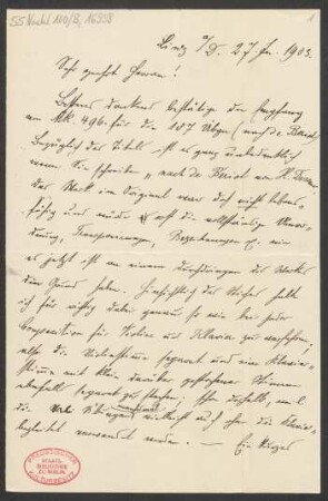Brief an B. Schott's Söhne : 27.01.1903