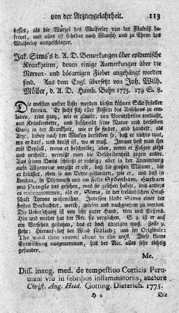 Bemerkungen über epidemische Krankheiten.