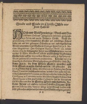 Gnade und Friede in Christo Jesu unserm Herrn!