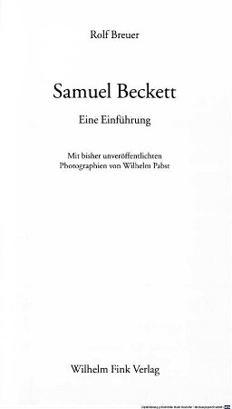 Samuel Beckett : eine Einführung ; mit bisher unveröffentlichten Photographien von Wilhelm Pabst