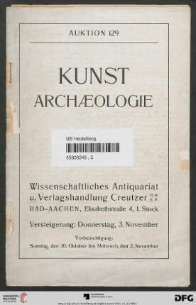 Kunst, Archaeologie : Versteigerung Donnerstag, 3. November (Katalog Nr. 129)