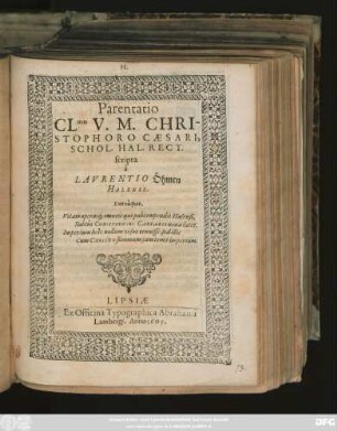 Parentatio Clmo V. M. Christophoro Caesari, Schol. Hal. Rect.