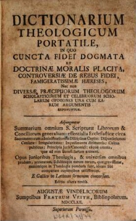 Dictionarium theologicum portatile