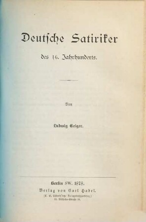 Deutsche Satiriker des 16. Jahrhunderts