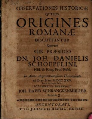 Observationes hist. quibus origines romanae discutiuntur ...