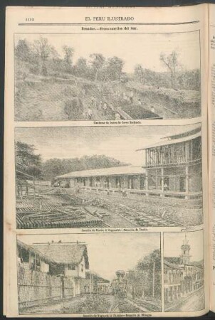 [Vistas de] Ecuador. - Ferro-carriles del Sur. : [1.] Canteras de lastre de Cerro Redondo. - [2.] Sección de Durán a Yaguachi. - Estación de Durán. - [3.] Sección de Yaguachi a Chimbo - Estación de Milagro.