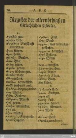 Register der allernöthigsten Griechischen Wörter